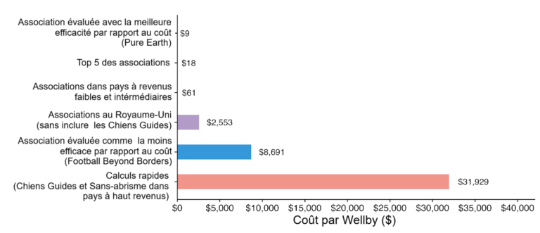 Graphique comparant l'efficacité des associations : de Guide Dogs UK aux meilleures associations mondiales