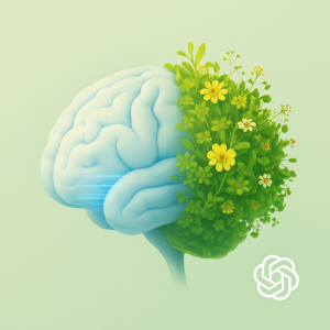 A generated picture of a brain turning into flowers