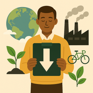 IIllustration guide réduction empreinte carbone : scopes d'émissions, gestes du quotidien et dons à des associations climatiques