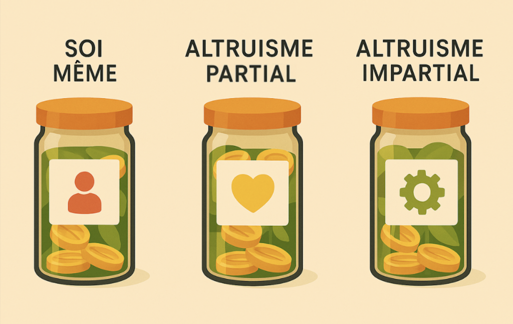 3 paniers pour représenter différents types d'altruisme