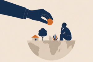 llustration minimaliste, sobre, pour illustrer le questionnement sur le paternalisme-colonialisme.