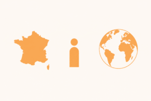 Une illustration de la France, d'un individu et du monde pour illustrer les variations d'inégalités et où nos dons peuvent avoir le plus grand impact