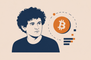 sam bankman fried with some logo of crypto currency