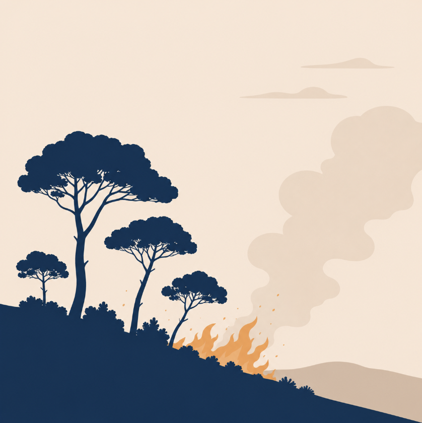 Illustration incendie forêt de pins discussion sur les actions climatiques